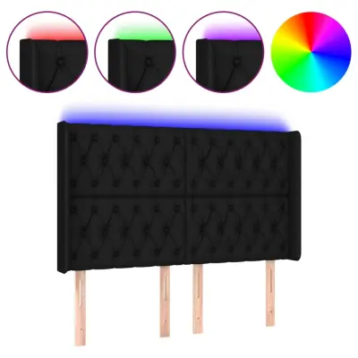 LED Posteljno vzglavje - Vzglavna omarica - Nočna omarica črno 147x16x118/128 cm blago
