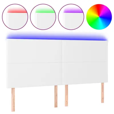 LED Posteljno vzglavje - Vzglavna omarica - Nočna omarica belo 160x5x118/128 cm umetno usnje