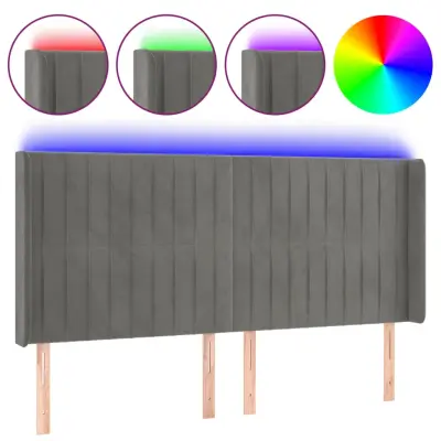 LED Posteljno vzglavje - Vzglavna omarica - Nočna omarica svetlo sivo 163x16x118/128 cm žamet