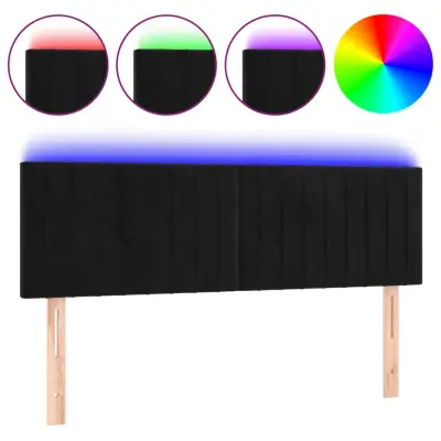 LED Posteljno vzglavje - Vzglavna omarica - Nočna omarica črno 144x5x78/88 cm blago