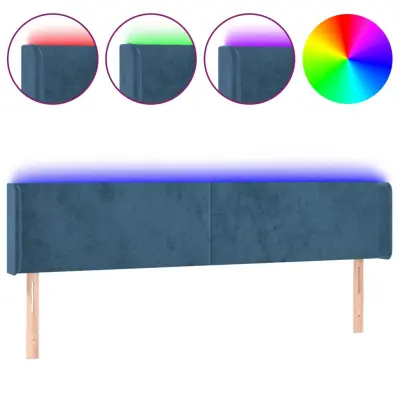 LED Posteljno vzglavje - Vzglavna omarica - Nočna omarica temno modro 163x16x78/88 cm žamet