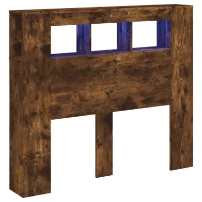 LED Posteljno vzglavje - Vzglavna omarica - Nočna omarica dimljen hrast 120x18,5x103,5 cm inž. les