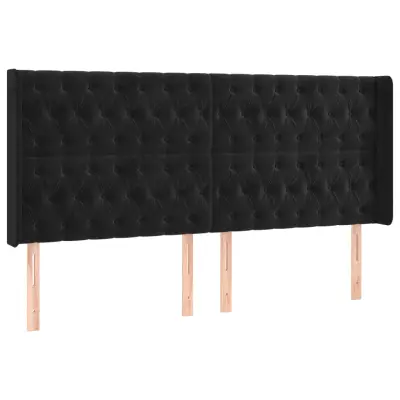 Posteljno vzglavje - Vzglavna omarica - Nočna omarica z ušesi črno 183x16x118/128 cm žamet