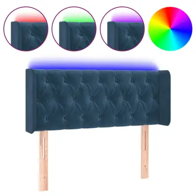 LED Posteljno vzglavje - Vzglavna omarica - Nočna omarica temno modro 103x16x78/88 cm žamet