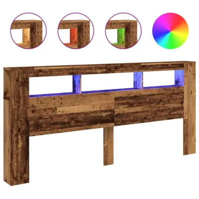 LED Posteljno vzglavje - Vzglavna omarica - Nočna omarica starinski les 220x18,5x103,5 cm inž. les