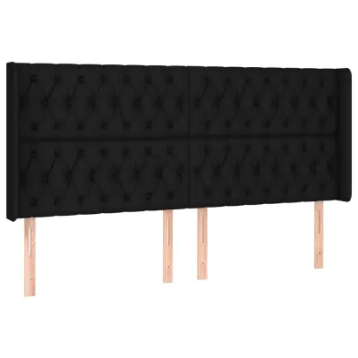 Posteljno vzglavje - Vzglavna omarica - Nočna omarica z ušesi črno 203x16x118/128 cm blago