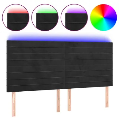 LED Posteljno vzglavje - Vzglavna omarica - Nočna omarica črno 160x5x118/128 cm žamet