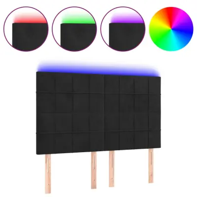 LED Posteljno vzglavje - Vzglavna omarica - Nočna omarica črno 144x5x118/128 cm žamet