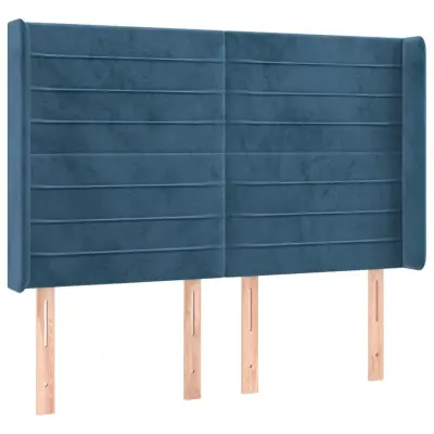 Vzglavna omarica - Nočna omarica - Posteljna omarica z ušesi temno modro 147x16x118/128 cm žamet