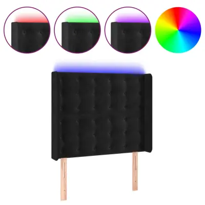 LED Posteljno vzglavje - Vzglavna omarica - Nočna omarica črno 93x16x118/128 cm žamet