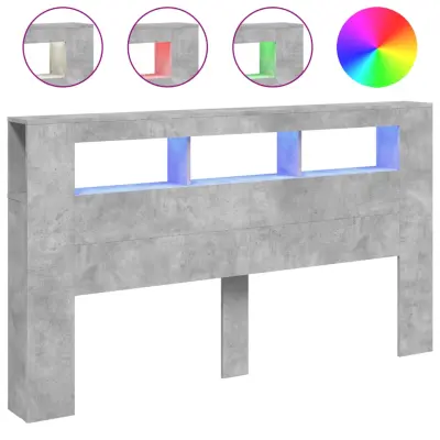 LED Posteljno vzglavje - Vzglavna omarica - Nočna omarica betonsko sivo 180x18,5x103,5 cm inž. les