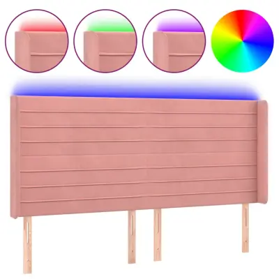 LED Posteljno vzglavje - Vzglavna omarica - Nočna omarica roza 203x16x118/128 cm žamet