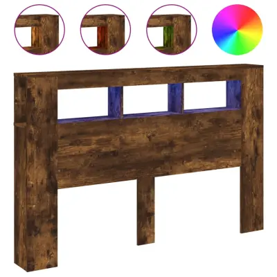 LED Posteljno vzglavje - Vzglavna omarica - Nočna omarica dimljen hrast 160x18,5x103,5 cm inž. les