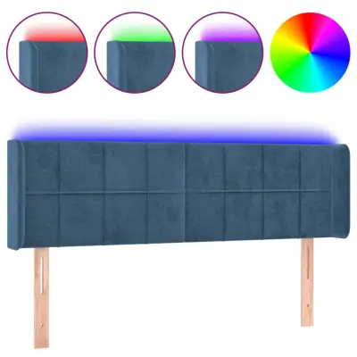LED Posteljno vzglavje - Vzglavna omarica - Nočna omarica temno modro 147x16x78/88 cm žamet