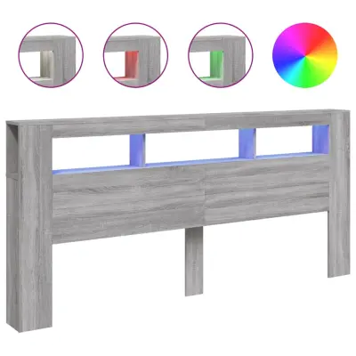 LED Posteljno vzglavje - Vzglavna omarica - Nočna omarica siva sonoma 220x18,5x103,5 cm inž. les