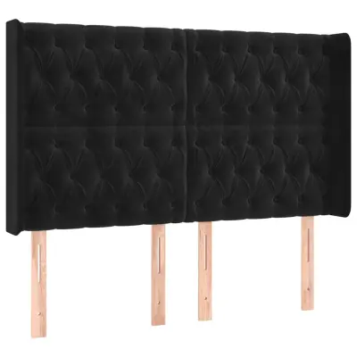 Posteljno vzglavje - Vzglavna omarica - Nočna omarica z ušesi črno 163x16x118/128 cm žamet