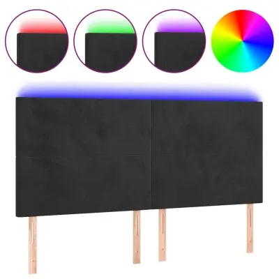 LED Posteljno vzglavje - Vzglavna omarica - Nočna omarica črno 180x5x118/128 cm žamet