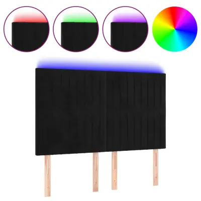 LED Posteljno vzglavje - Vzglavna omarica - Nočna omarica črno 144x5x118/128 cm žamet