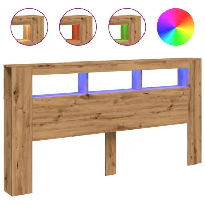 LED Posteljno vzglavje - Vzglavna omarica - Nočna omarica artisan hrast 200x18,5x103,5 cm inž. les