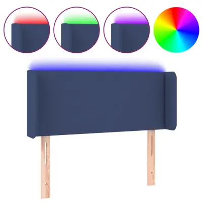 LED Posteljno vzglavje - Vzglavna omarica - Nočna omarica modro 93x16x78/88 cm blago