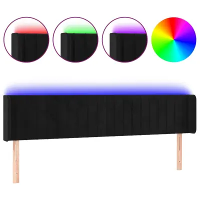 LED Posteljno vzglavje - Vzglavna omarica - Nočna omarica črno 163x16x78/88 cm žamet