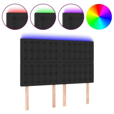 LED Posteljno vzglavje - Vzglavna omarica - Nočna omarica črno 144x5x118/128 cm umetno usnje