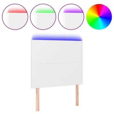LED Posteljno vzglavje - Vzglavna omarica - Nočna omarica belo 90x5x118/128 cm umetno usnje