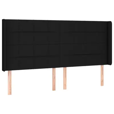 Posteljno vzglavje - Vzglavna omarica - Nočna omarica z ušesi črno 203x16x118/128 cm blago