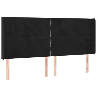 Posteljno vzglavje - Vzglavna omarica - Nočna omarica z ušesi črno 203x16x118/128 cm žamet