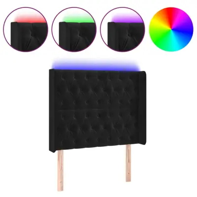 LED Posteljno vzglavje - Vzglavna omarica - Nočna omarica črno 93x16x118/128 cm žamet