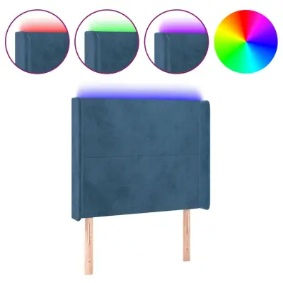 LED Posteljno vzglavje - Vzglavna omarica - Nočna omarica temno modro 103x16x118/128 cm žamet