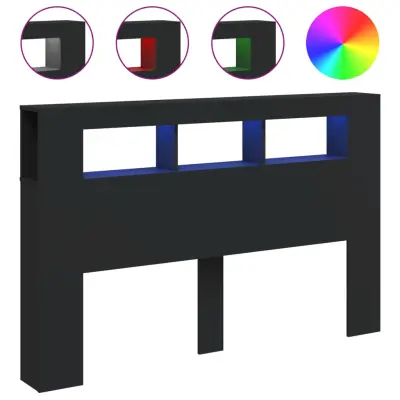 LED Posteljno vzglavje - Vzglavna omarica - Nočna omarica črno 160x18,5x103,5 cm inženirski les