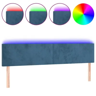 LED Posteljno vzglavje - Vzglavna omarica - Nočna omarica temno modro 160x5x78/88 cm žamet