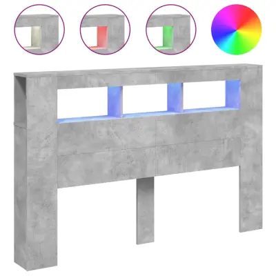 LED Posteljno vzglavje - Vzglavna omarica - Nočna omarica betonsko sivo 160x18,5x103,5 cm inž. les