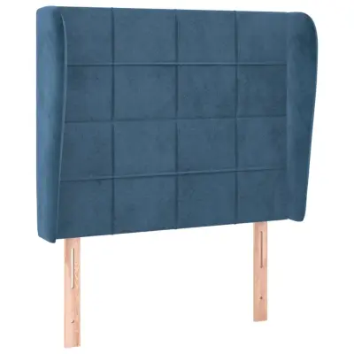 Vzglavna omarica - Nočna omarica - Posteljna omarica z ušesi temno modro 83x23x118/128 cm žamet