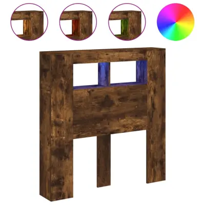 LED Posteljno vzglavje - Vzglavna omarica - Nočna omarica dimljen hrast 100x18,5x103,5 cm inž. les