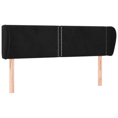 Posteljno vzglavje - Vzglavna omarica - Nočna omarica z ušesi črno 147x23x78/88 cm žamet