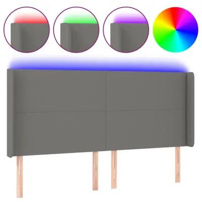 LED Posteljno vzglavje - Vzglavna omarica - Nočna omarica temno sivo 183x16x118/128 cm blago
