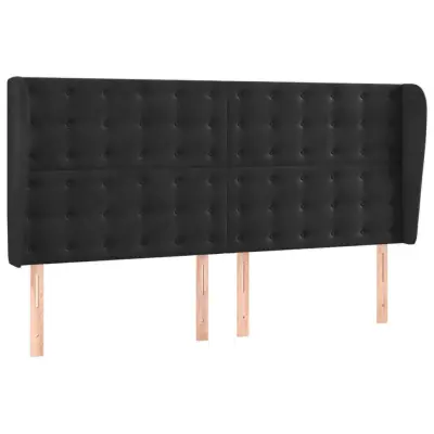 Posteljno vzglavje - Vzglavna omarica - Nočna omarica z ušesi črno 203x23x118/128 cm žamet