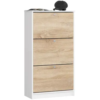 Omara za čevlje s 3 krilnimi vrati 60 cm - bela-sonoma hrast