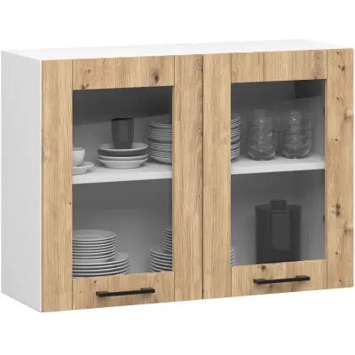 OLIWIA Kabinet za prikaz W80 H580 BELO / UMETNI HRAST
