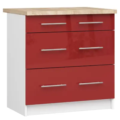 OLIWIA S80 3SZ Kabinet + BELA / RDEČA Sijajna Plošča