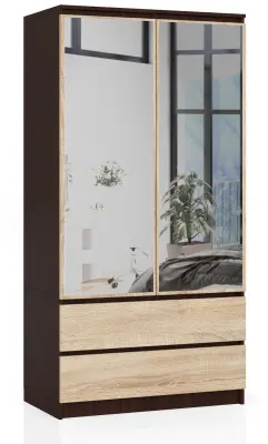 KABINET S 90 cm 2 VRAT 2 Predalnika 2 OGLEDALI WENGE / SONOMA