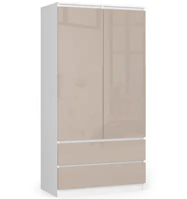 Omara S 90 cm 2 vrata 2 predala - bela-kapučino sijaj