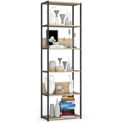 Metalna loft polica 60 cm - črna-sonoma hrast - 6 polic