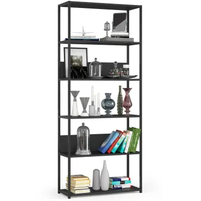 Metalna loft polica 80 cm - črna-črna - 6 polic