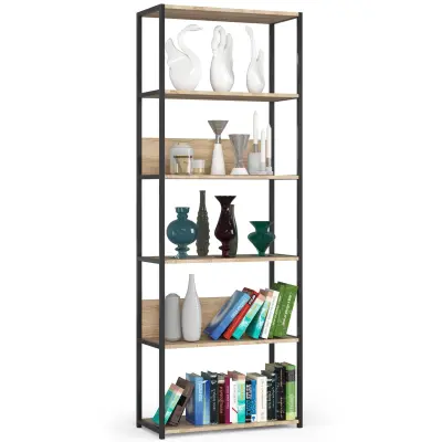 Metalna loft polica 70 cm - črna-sonoma hrast - 6 polic