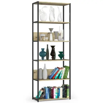 Metalna loft polica 70 cm - črna-umetniški hrast - 6 polic