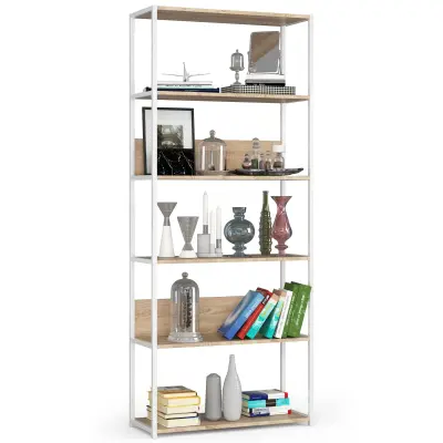 Metalna loft polica 80 cm - bela-sonoma hrast - 6 polic