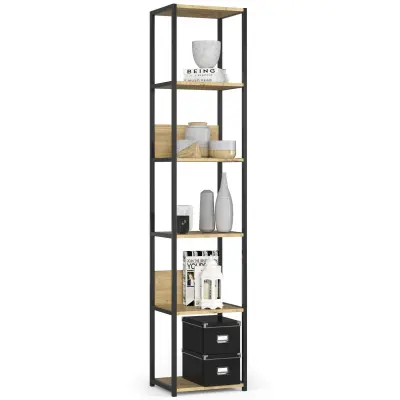 Metalna loft polica 40 cm - črna-umetniški hrast - 6 polic